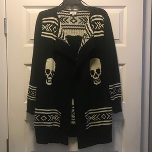 Skull and Tribal Print Open Cardigan